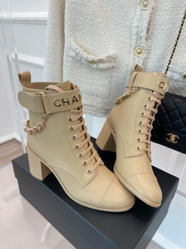 Chanel Women's Lace-Up With Chain Beige For Women 3.7in/9.5cm