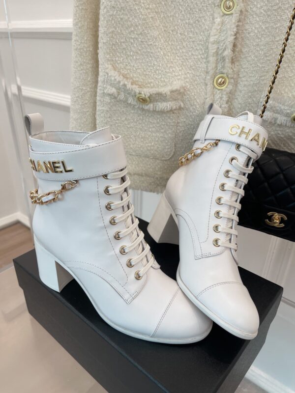 Chanel Women's Lace-Up With Chain White For Women 3.7in/9.5cm
