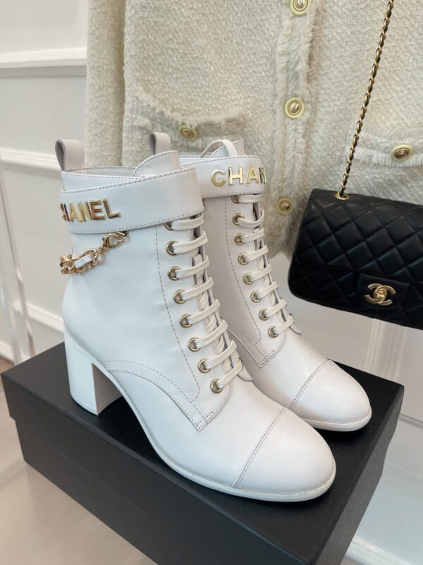 Chanel Women's Lace-Up With Chain White For Women 3.7in/9.5cm