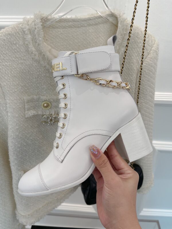 Chanel Women's Lace-Up With Chain White For Women 3.7in/9.5cm