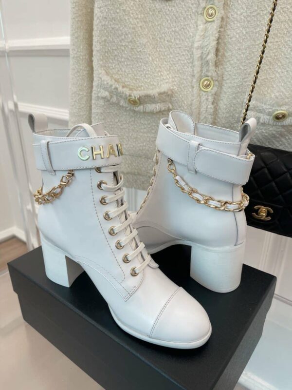 Chanel Women's Lace-Up With Chain White For Women 3.7in/9.5cm