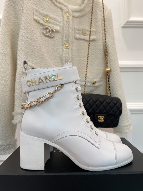 Chanel Women's Lace-Up With Chain White For Women 3.7in/9.5cm