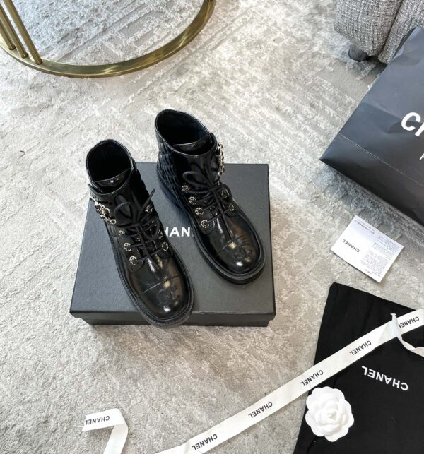 Chanel Women's Lace- Ups Bright Black For Women 1.5in/ 4cm