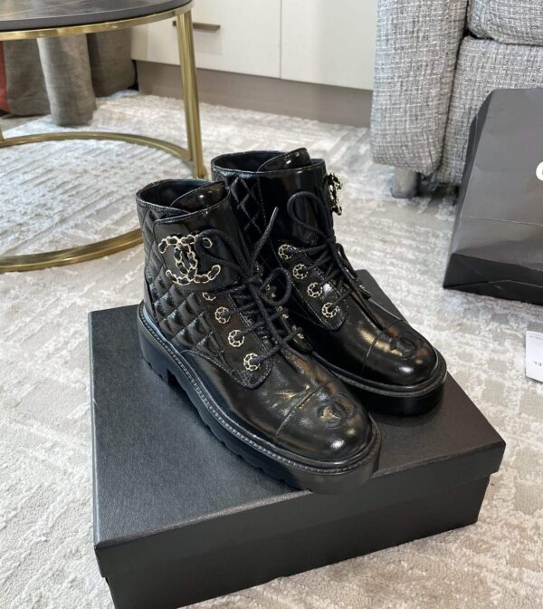 Chanel Women's Lace- Ups Bright Black For Women 1.5in/ 4cm