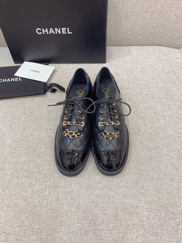 Chanel Women's Lace- Ups With Gold Chain Black For Women 1.6in/4cm
