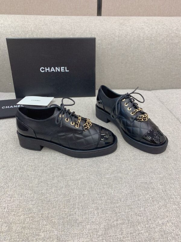 Chanel Women's Lace- Ups With Gold Chain Black For Women 1.6in/4cm