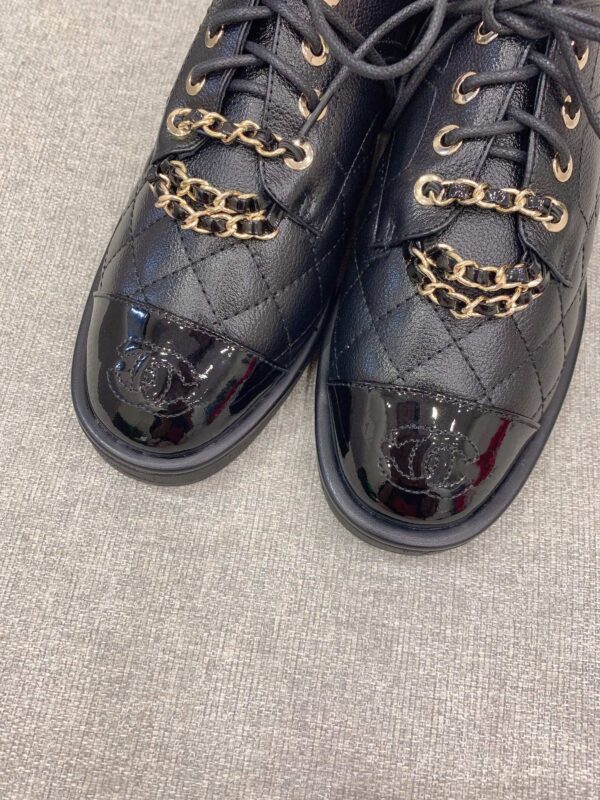 Chanel Women's Lace- Ups With Gold Chain Black For Women 1.6in/4cm