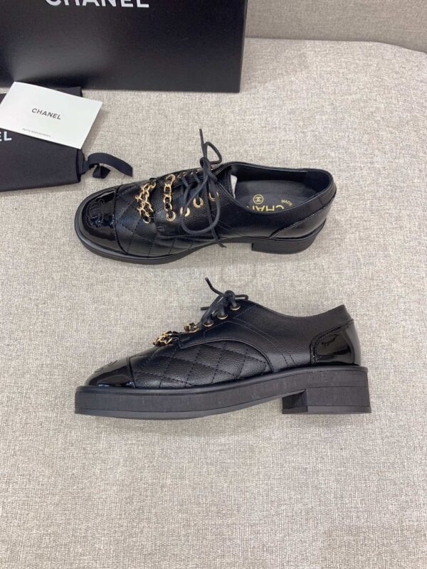 Chanel Women's Lace- Ups With Gold Chain Black For Women 1.6in/4cm