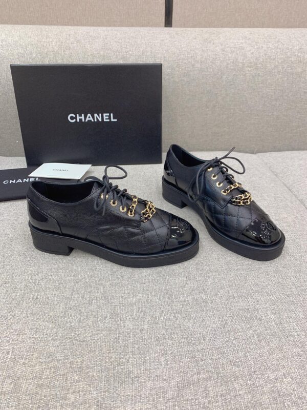 Chanel Women's Lace- Ups With Gold Chain Black For Women 1.6in/4cm