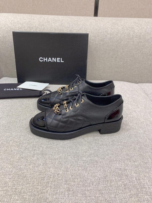 Chanel Women's Lace- Ups With Gold Chain Black For Women 1.6in/4cm