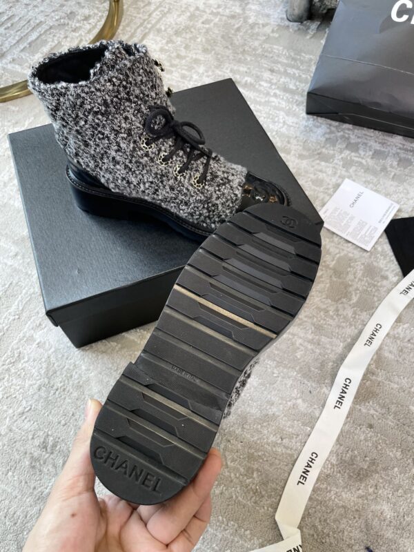 Chanel Women's Lace- Ups Wool Fabric Grey For Women 1.5in/ 4cm