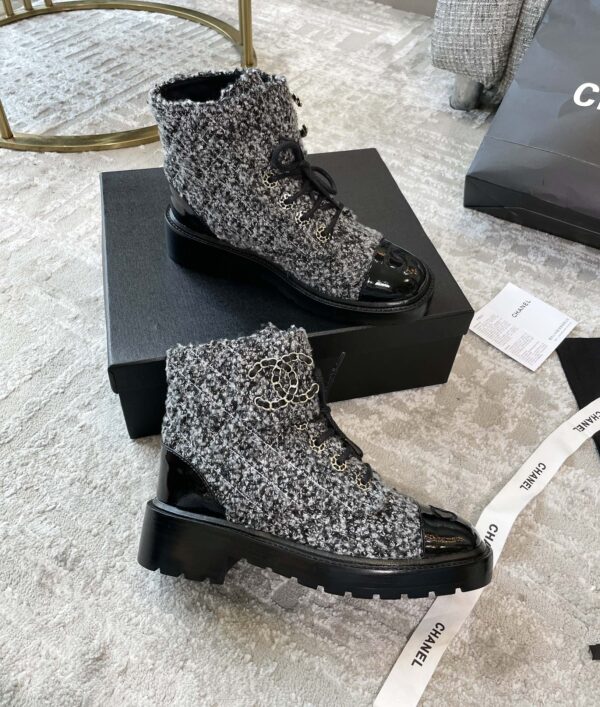 Chanel Women's Lace- Ups Wool Fabric Grey For Women 1.5in/ 4cm