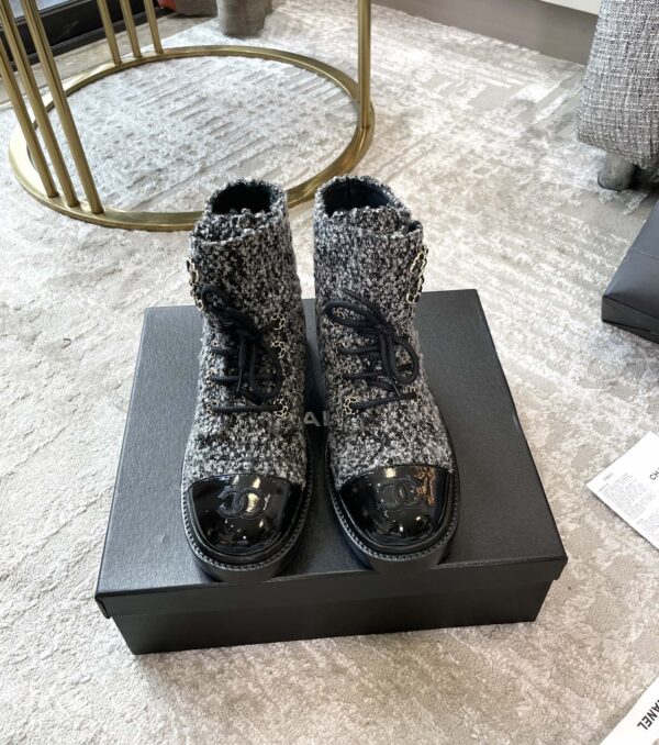 Chanel Women's Lace- Ups Wool Fabric Grey For Women 1.5in/ 4cm