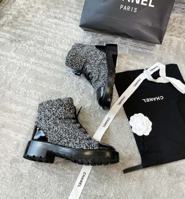 Chanel Women's Lace- Ups Wool Fabric Grey For Women 1.5in/ 4cm