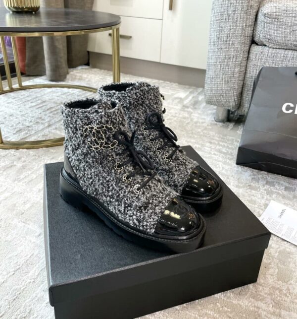 Chanel Women's Lace- Ups Wool Fabric Grey For Women 1.5in/ 4cm