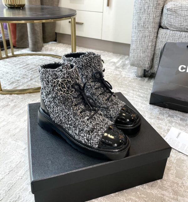 Chanel Women's Lace- Ups Wool Fabric Grey For Women 1.5in/ 4cm