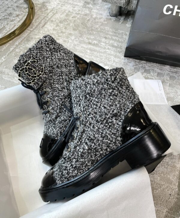 Chanel Women's Lace- Ups Wool Fabric Grey For Women 1.5in/ 4cm