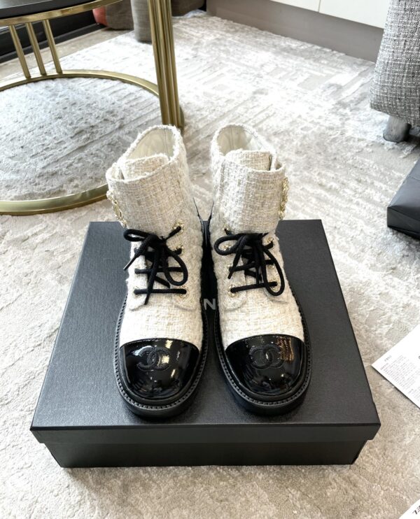 Chanel Women's Lace- Ups Wool Fabric White For Women 1.5in/ 4cm