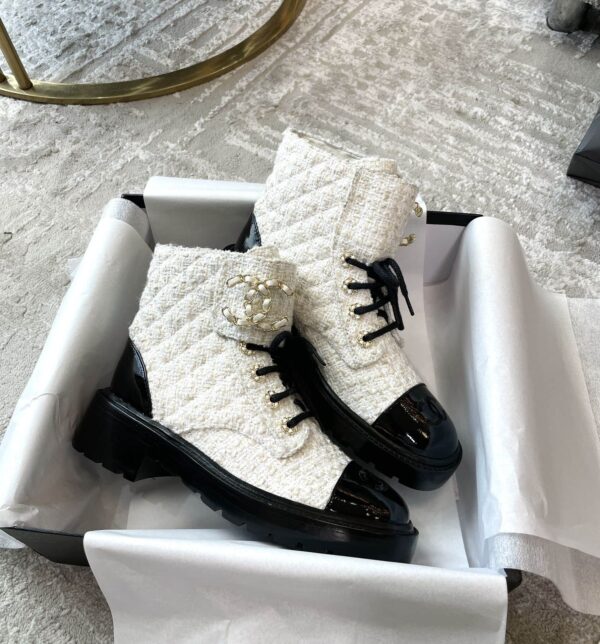 Chanel Women's Lace- Ups Wool Fabric White For Women 1.5in/ 4cm