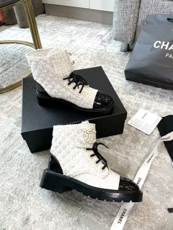 Chanel Women's Lace- Ups Wool Fabric White For Women 1.5in/ 4cm