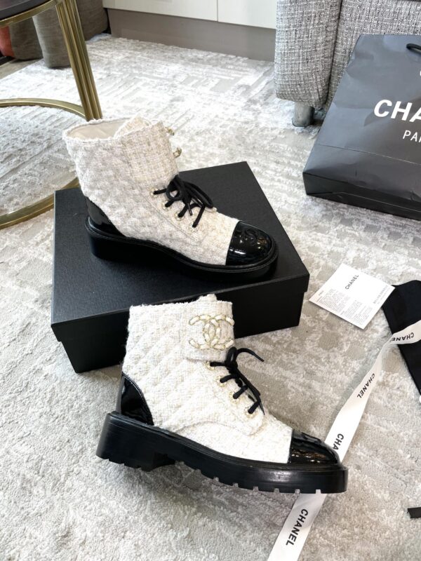 Chanel Women's Lace- Ups Wool Fabric White For Women 1.5in/ 4cm