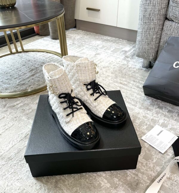 Chanel Women's Lace- Ups Wool Fabric White For Women 1.5in/ 4cm