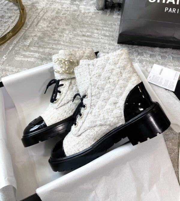 Chanel Women's Lace- Ups Wool Fabric White For Women 1.5in/ 4cm