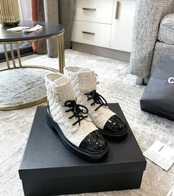 Chanel Women's Lace- Ups Wool Fabric White For Women 1.5in/ 4cm