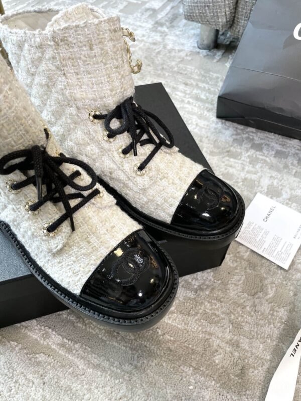 Chanel Women's Lace- Ups Wool Fabric White For Women 1.5in/ 4cm
