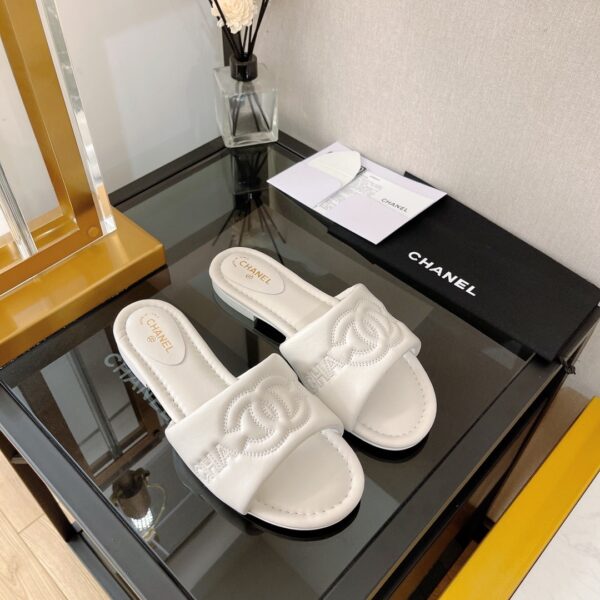 Chanel Women's Mules With Embossed Chanel Logo White For Women