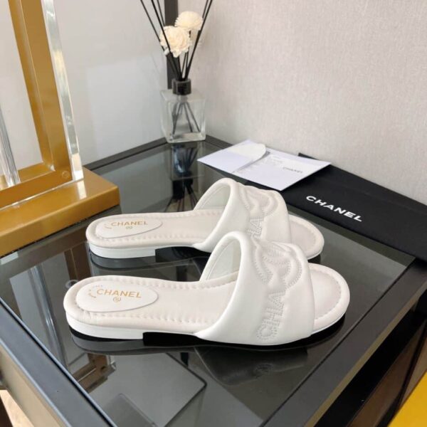 Chanel Women's Mules With Embossed Chanel Logo White For Women