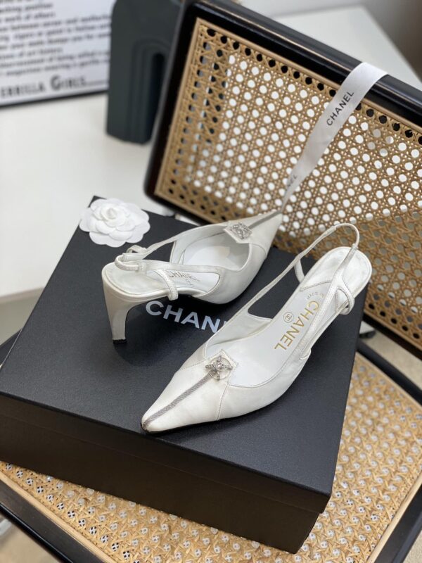 Chanel Women's Pumps Heels Satin White For Women 3in/7.6cm