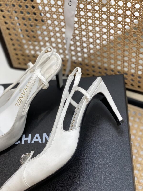 Chanel Women's Pumps Heels Satin White For Women 3in/7.6cm