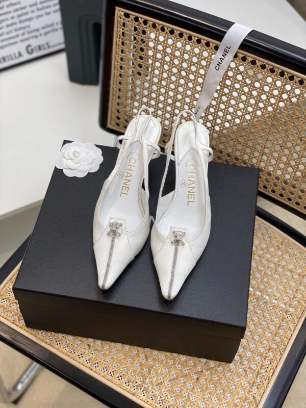 Chanel Women's Pumps Heels Satin White For Women 3in/7.6cm