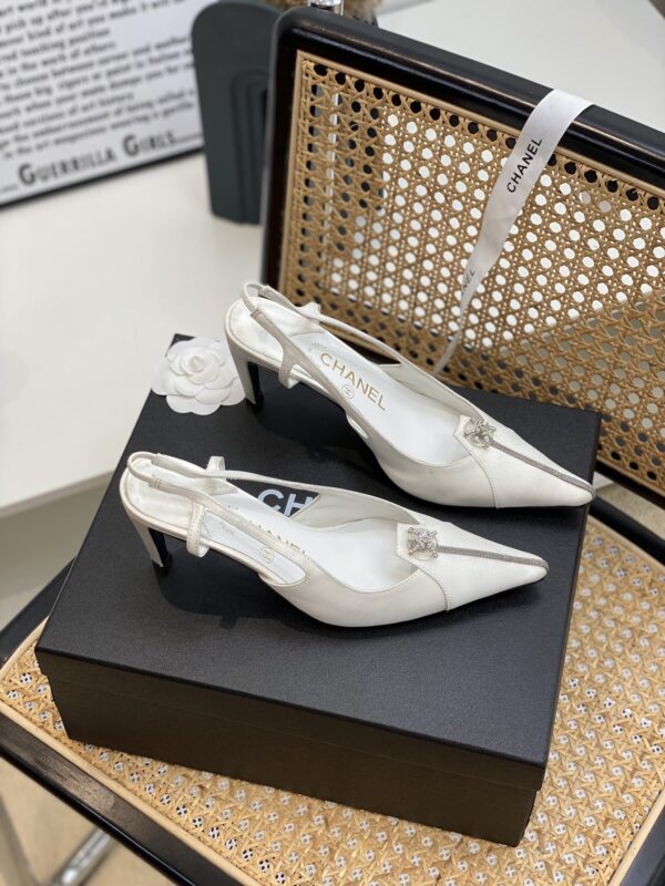 Chanel Women's Pumps Heels Satin White For Women 3in/7.6cm