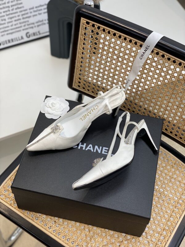 Chanel Women's Pumps Heels Satin White For Women 3in/7.6cm