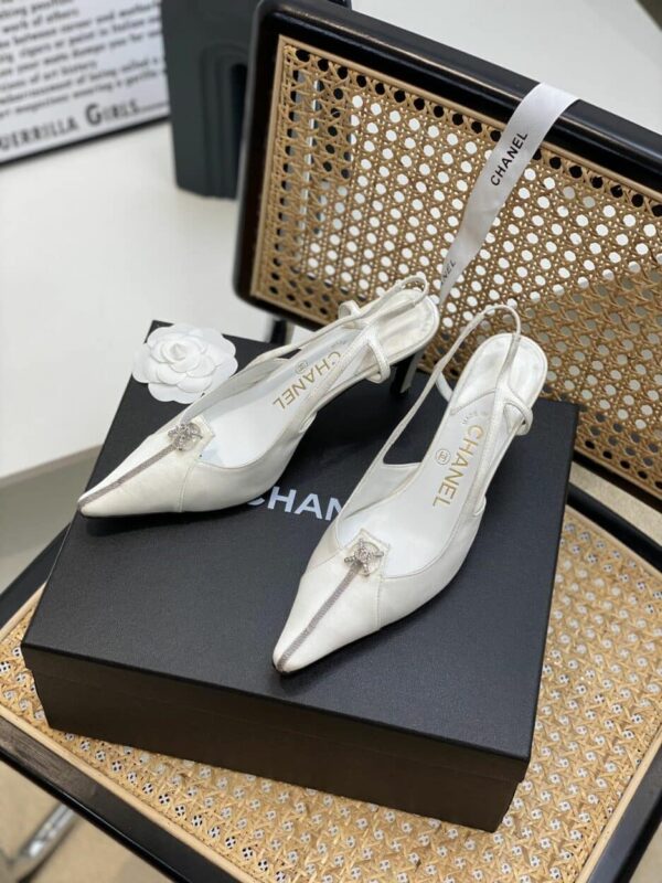 Chanel Women's Pumps Heels Satin White For Women 3in/7.6cm