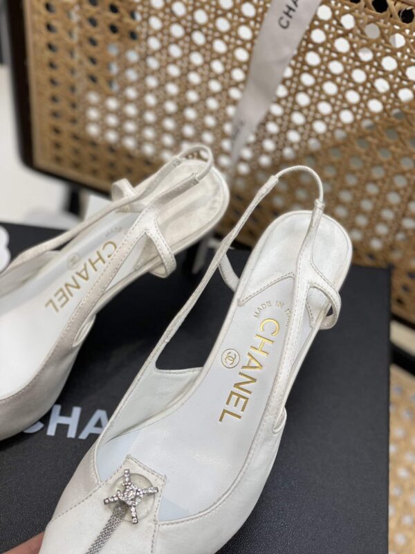 Chanel Women's Pumps Heels Satin White For Women 3in/7.6cm