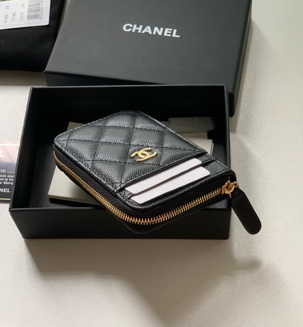 1:1 Replica Chanel Zipped Coin Purse Black Bag For Women 10.9cm/4.3in