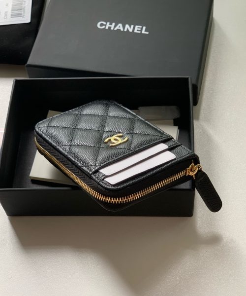 1:1 Replica Chanel Zipped Coin Purse Black Bag For Women 10.9cm/4.3in