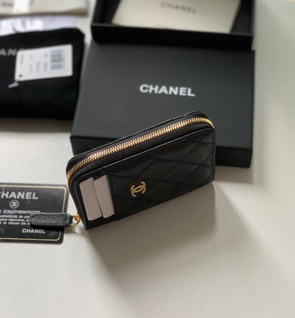 1:1 Replica Chanel Zipped Coin Purse Black Bag For Women 10.9cm/4.3in