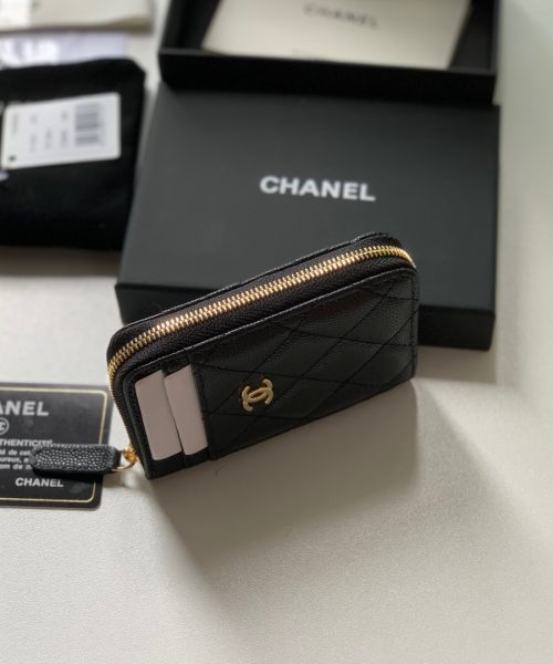 1:1 Replica Chanel Zipped Coin Purse Black Bag For Women 10.9cm/4.3in