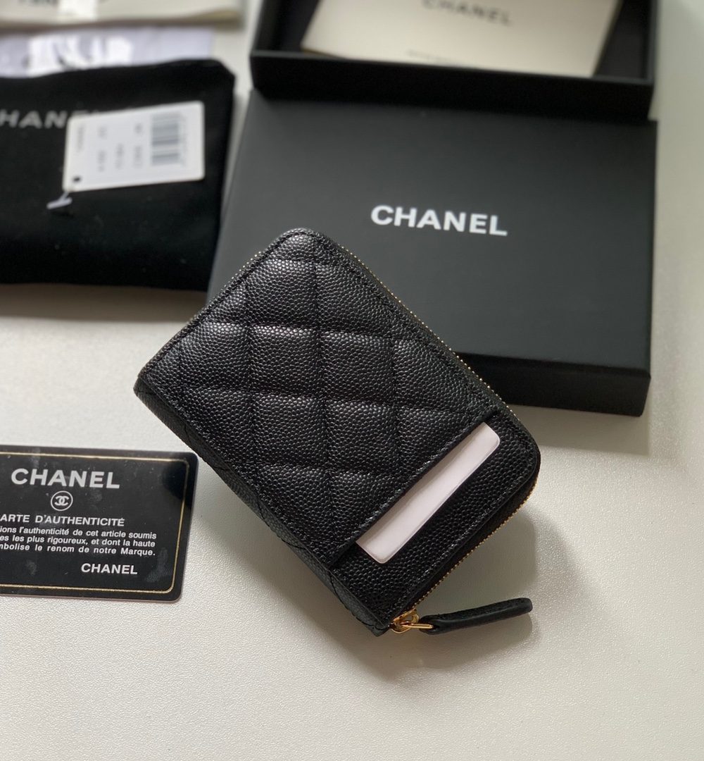1:1 Replica Chanel Zipped Coin Purse Black Bag For Women 10.9cm/4.3in