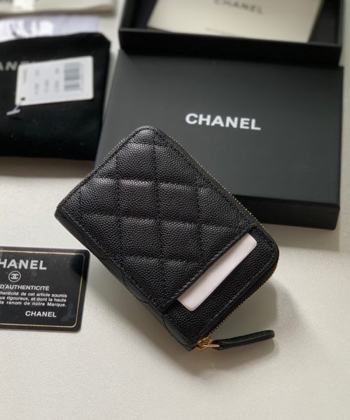 1:1 Replica Chanel Zipped Coin Purse Black Bag For Women 10.9cm/4.3in