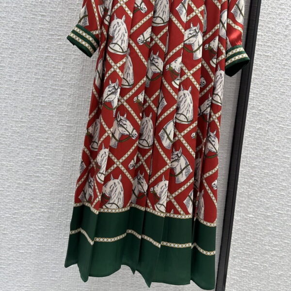 Check Equestrian Print Dress Red For Women