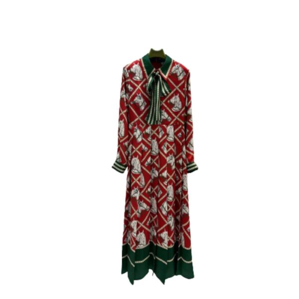 Check Equestrian Print Dress Red For Women