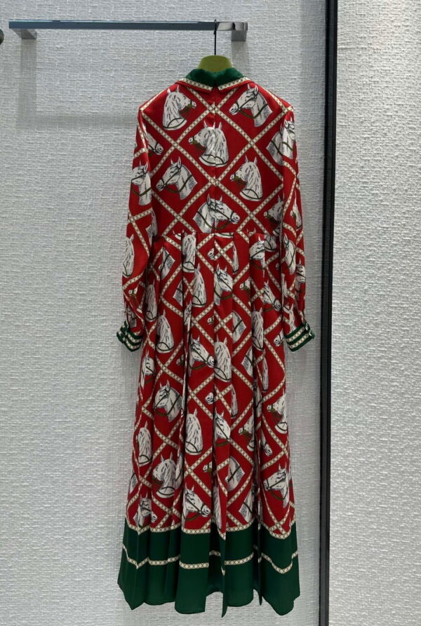Check Equestrian Print Dress Red For Women