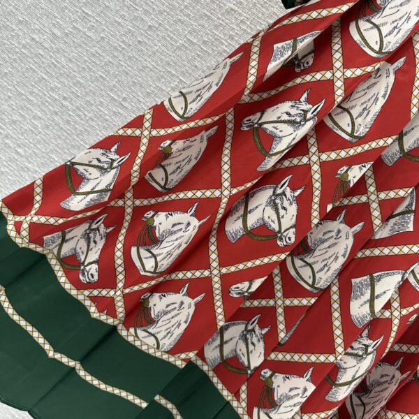 Check Equestrian Print Dress Red For Women