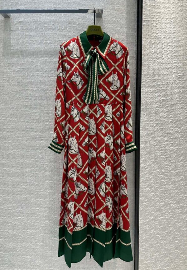 Check Equestrian Print Dress Red For Women