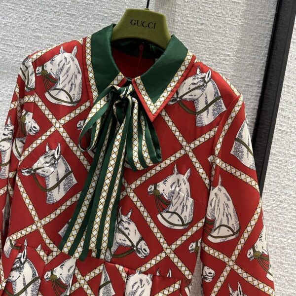 Check Equestrian Print Dress Red For Women